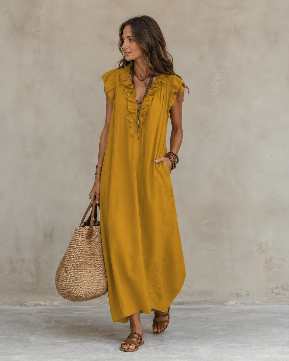Renata™ | Elegante Buikcamouflerende Jurk Met Ruches