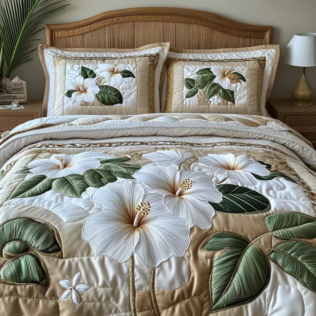Matras Dekbedovertrek 3 Delig – Witte Hibiscus