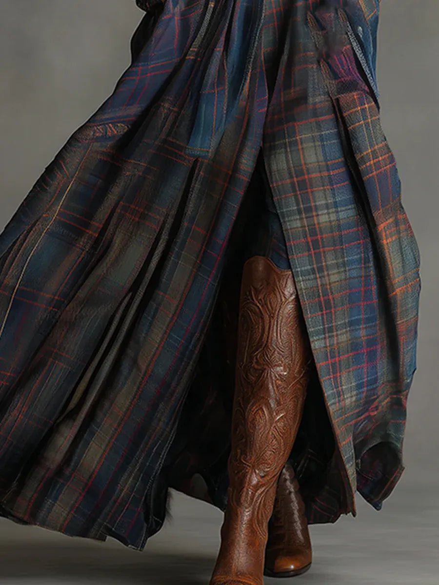 Lumi™ | Elegante Geruite Maxi Jurk