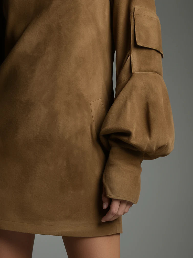 Norene™ | Elegante suède jurk met lange mouwen