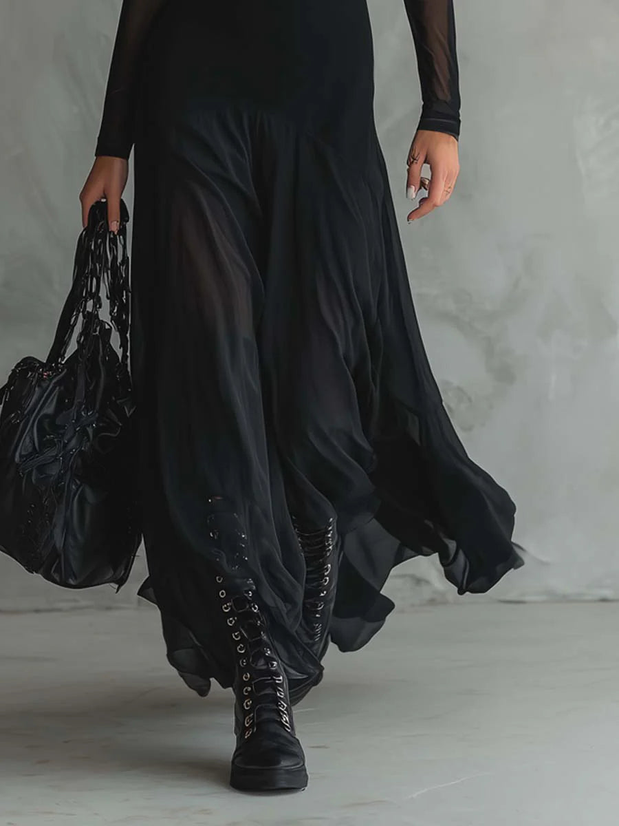 Liora™ | Elegante Maxi Jurk Met Transparante Mouwen