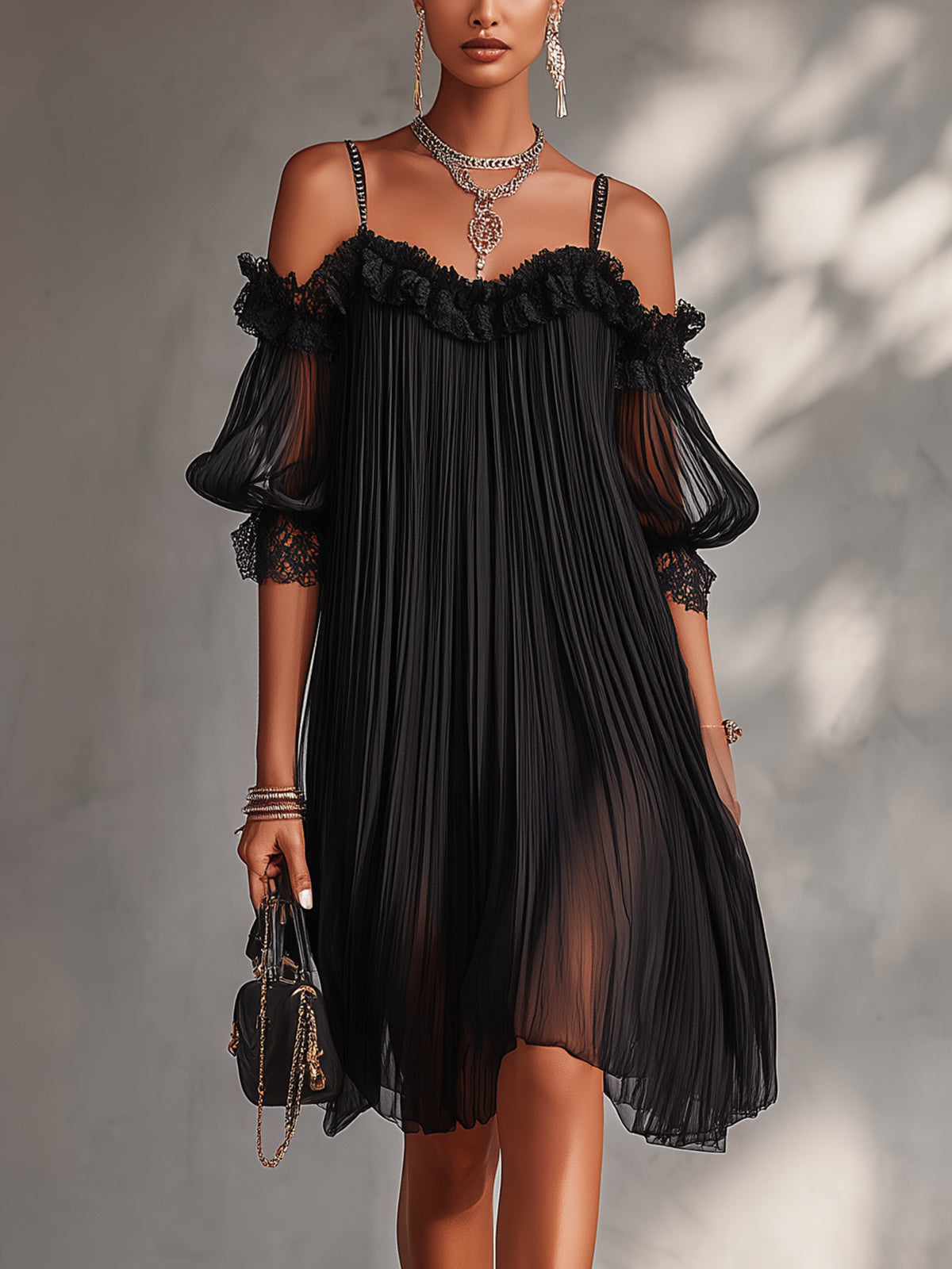 Ilse™ | Buikbedekkende Off-Shoulder Chiffon Mini Jurk