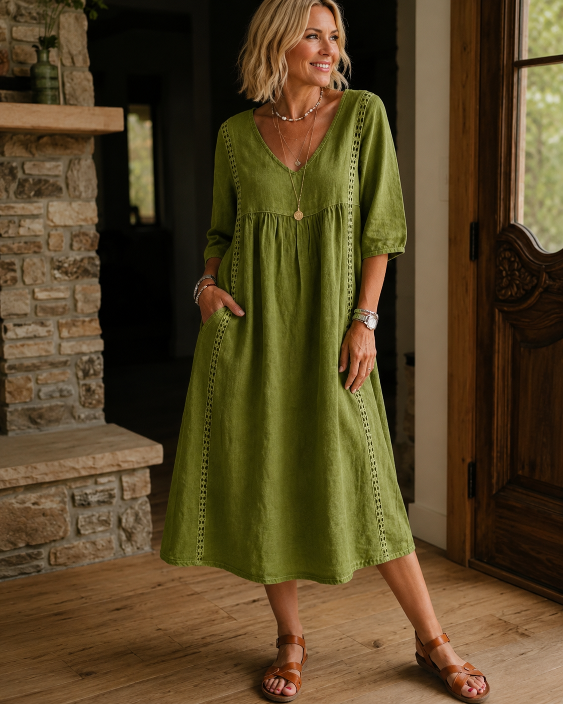 Nessa™ | Buikbedekkende Midi Jurk Met Kantdetail