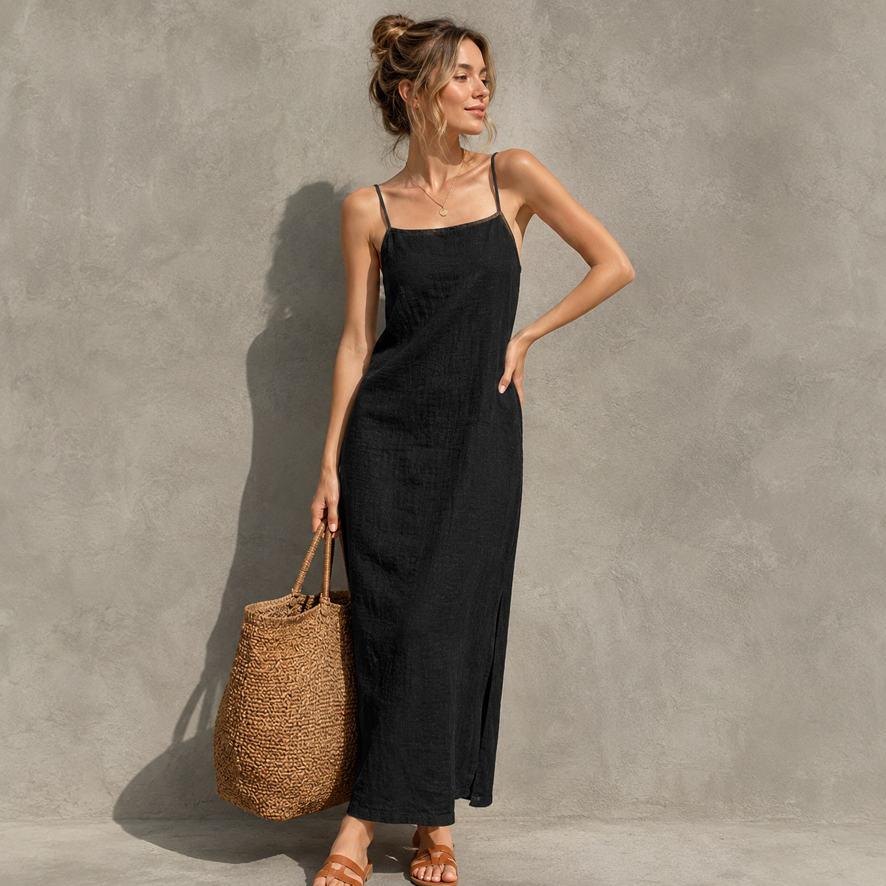 Ivara™ | Buikbedekkende Linnen-Look Maxi Jurk