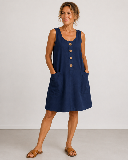Maud™ | Buikcamouflerende Katoenen Jurk Met Knopen