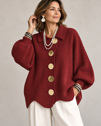 Stefania™ | Oversized Gebreid Vest met Kraag en Statementknopen