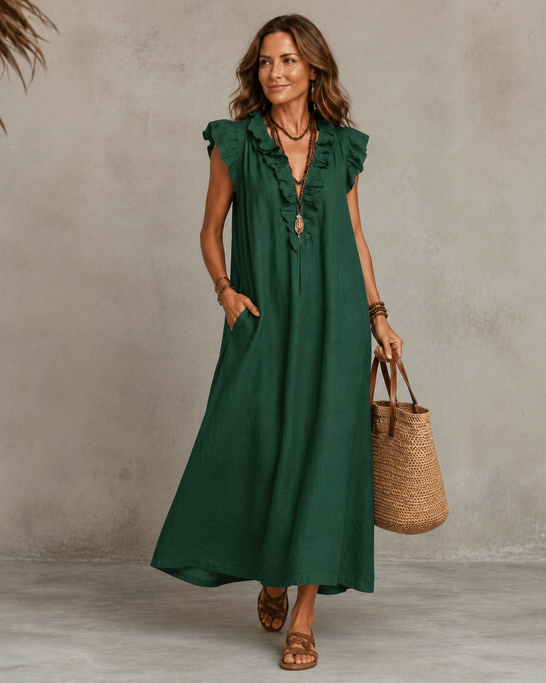 Renata™ | Elegante Buikcamouflerende Jurk Met Ruches
