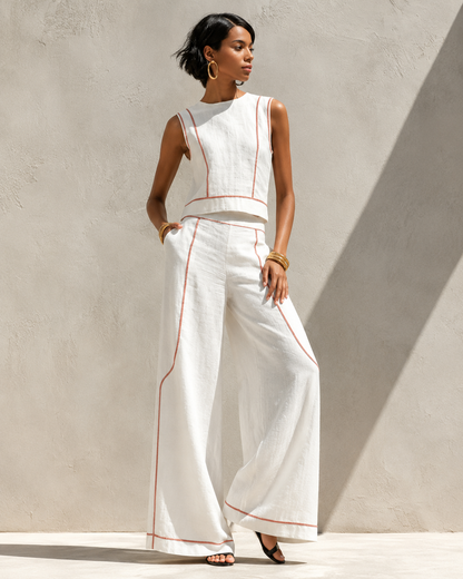 Bianca™ | Elegante Witte Co-ord Set Met Wijde Pijpen