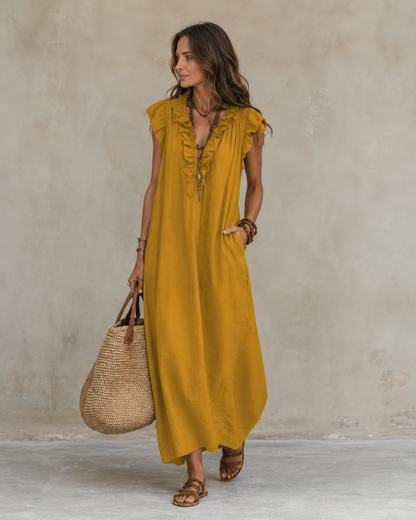 Renata™ | Elegante Buikcamouflerende Jurk Met Ruches
