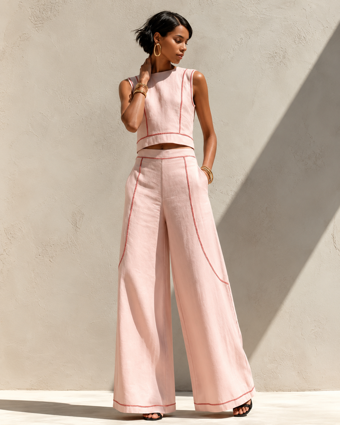 Bianca™ | Elegante Witte Co-ord Set Met Wijde Pijpen