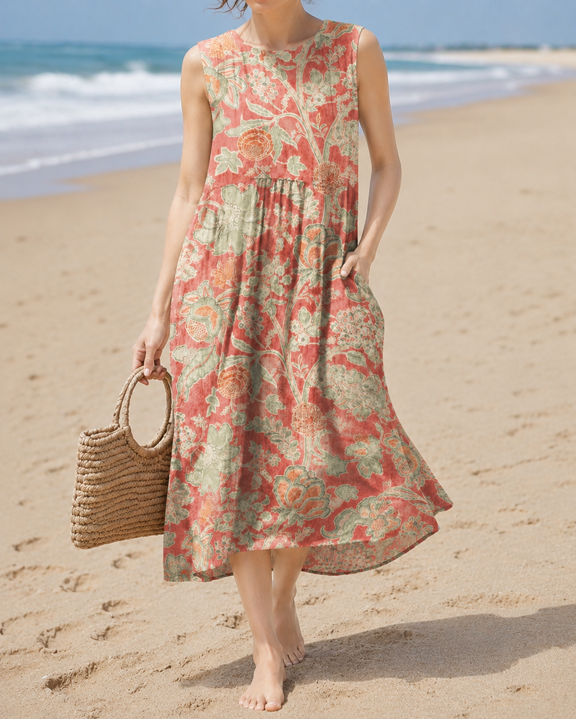 Ameline™ | Luchtige Buikcamouflerende Bloemen Midi Jurk