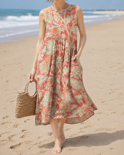 Ameline™ | Luchtige Buikcamouflerende Bloemen Midi Jurk
