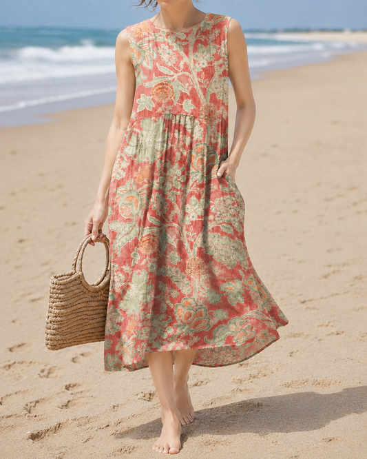 Ameline™ | Luchtige Buikcamouflerende Bloemen Midi Jurk