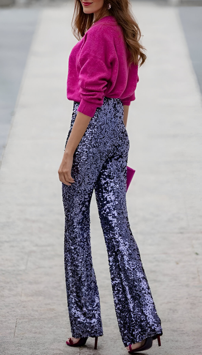 Zari™ | Elegante Pailletten Flared Broek