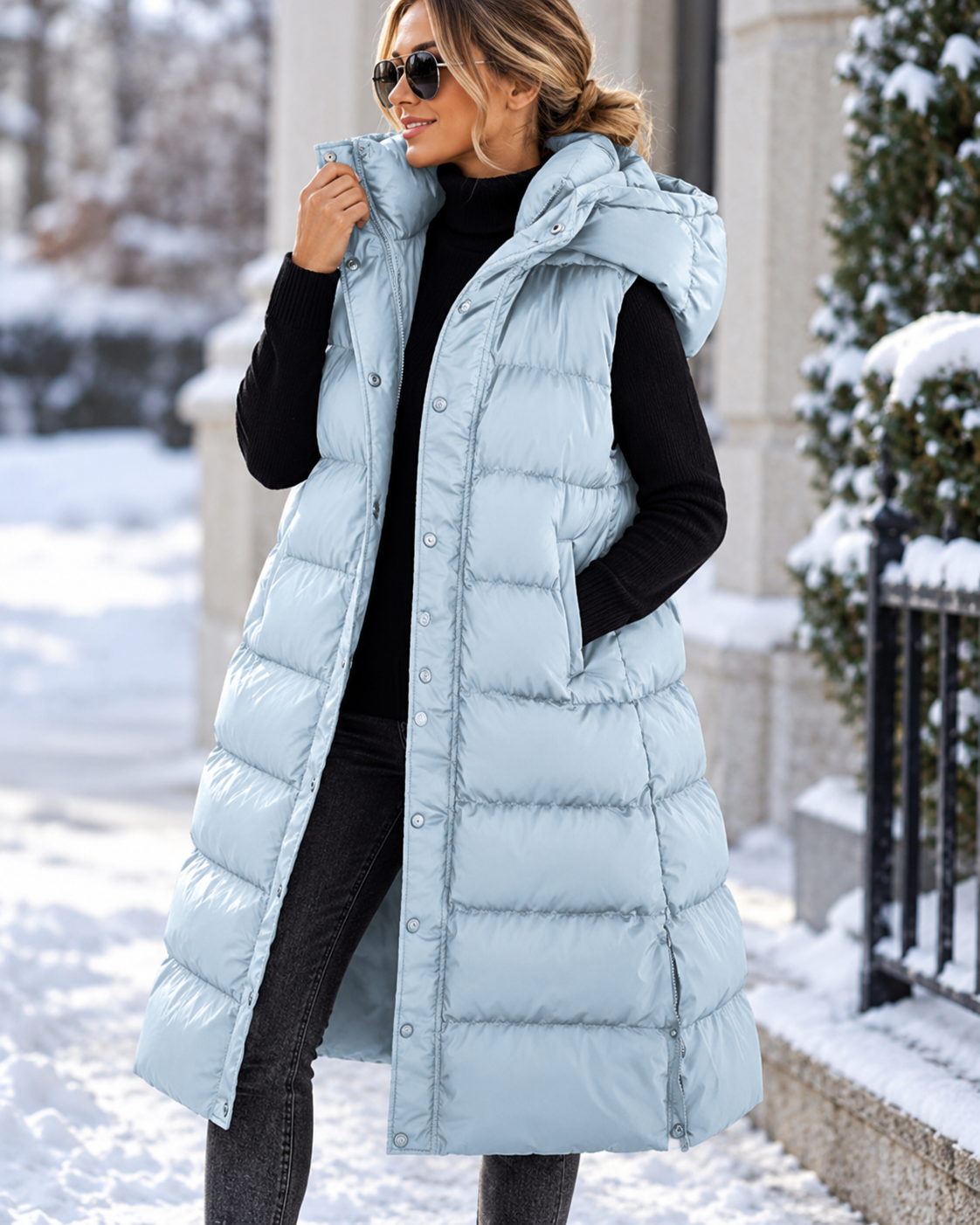 Eveline™ | Lang Gewatteerd Vest met Capuchon