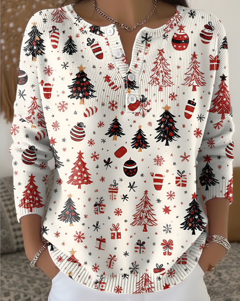 Emy™ | Feestelijke Kerstprint Top