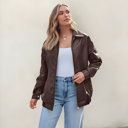 Mira™ | Stijlvolle oversized leren jas