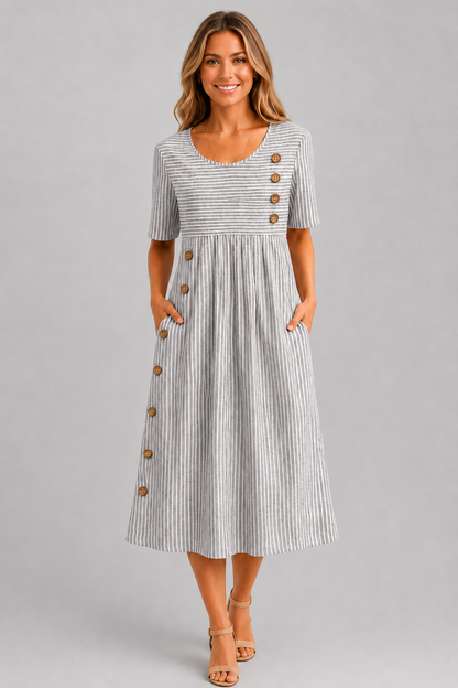 Ismay™ | Gestreepte Buikcamouflerende Midi Jurk