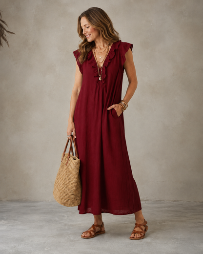 Renata™ | Elegante Buikcamouflerende Jurk Met Ruches