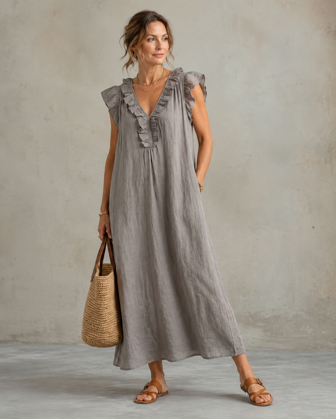 Renata™ | Elegante Buikcamouflerende Jurk Met Ruches