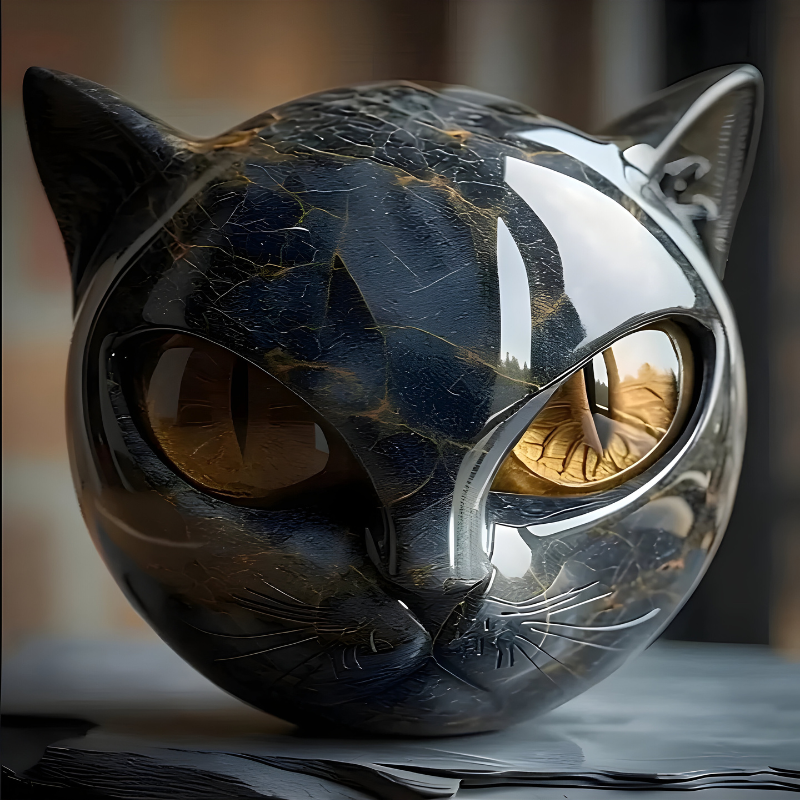 Katten Sculptuur met Levendige Ogen