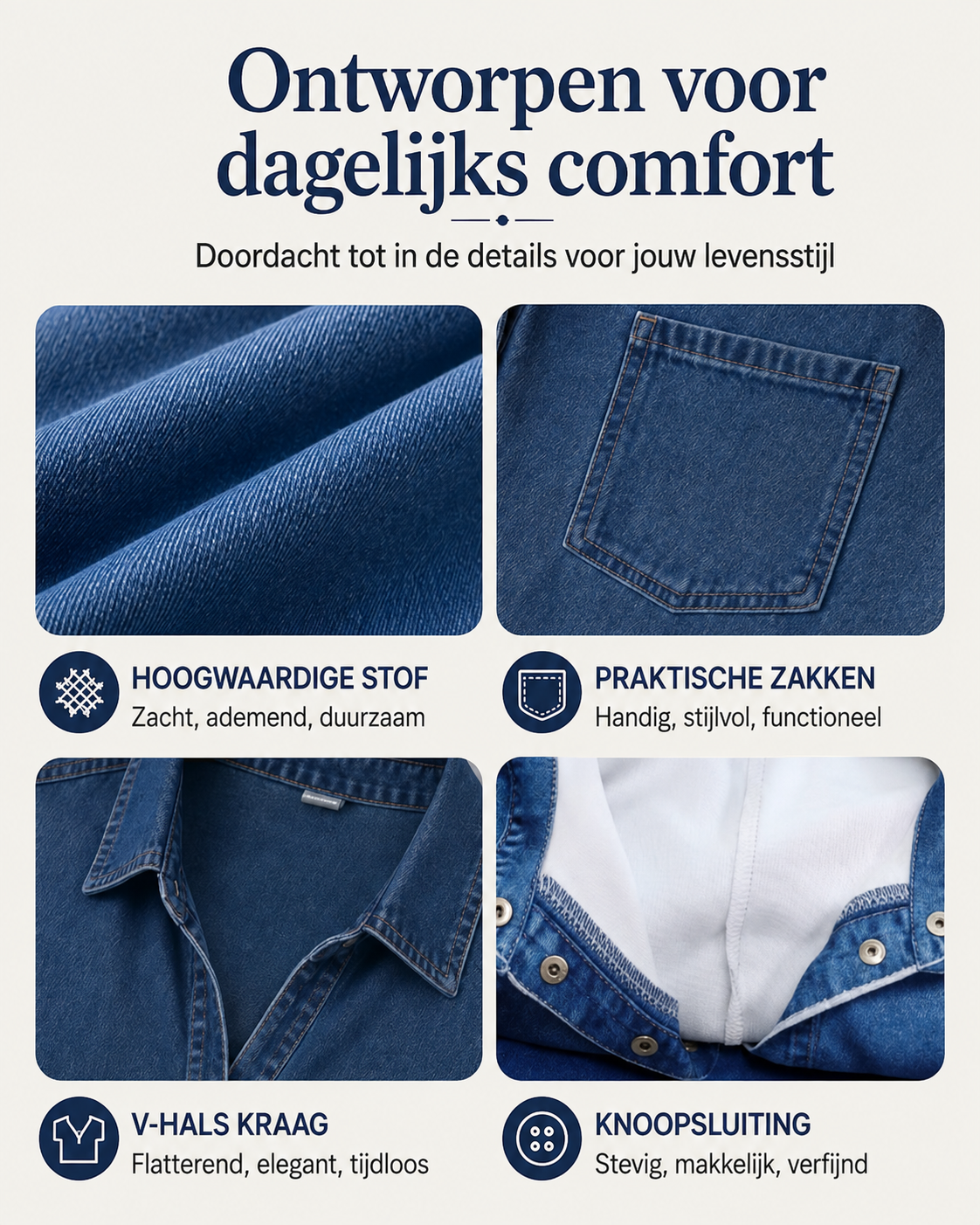 Édith™ | Buikbedekkende Denim Blouse Midi Jurk