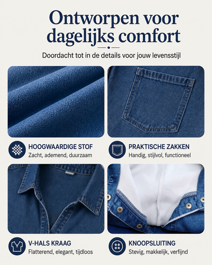 Édith™ | Buikbedekkende Denim Blouse Midi Jurk