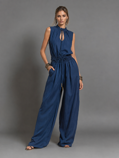 Pauline™ | Linnen Jumpsuit Met Halternek En Wijde Pijpen