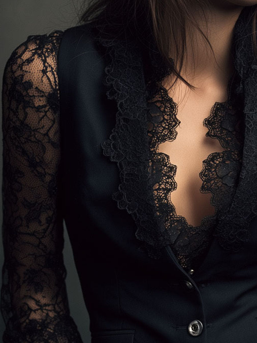 Marga™ | Elegante Blazer met Kanten Mouwen