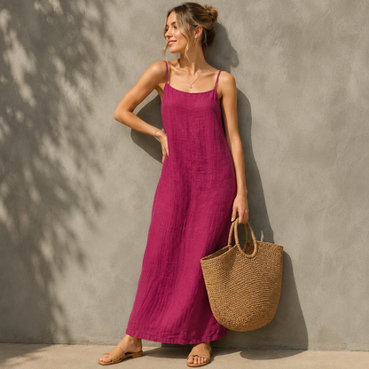 Ivara™ | Buikbedekkende Linnen-Look Maxi Jurk