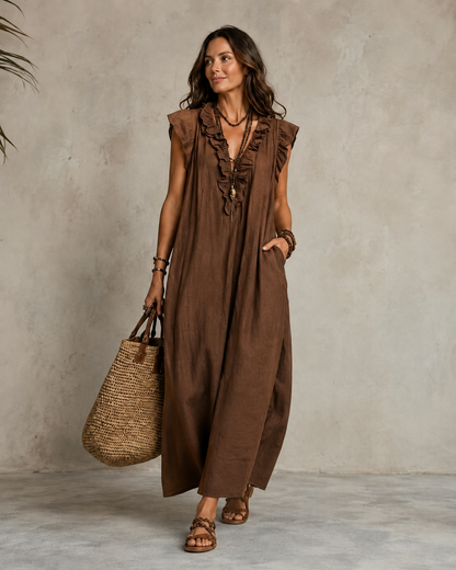 Renata™ | Elegante Buikcamouflerende Jurk Met Ruches