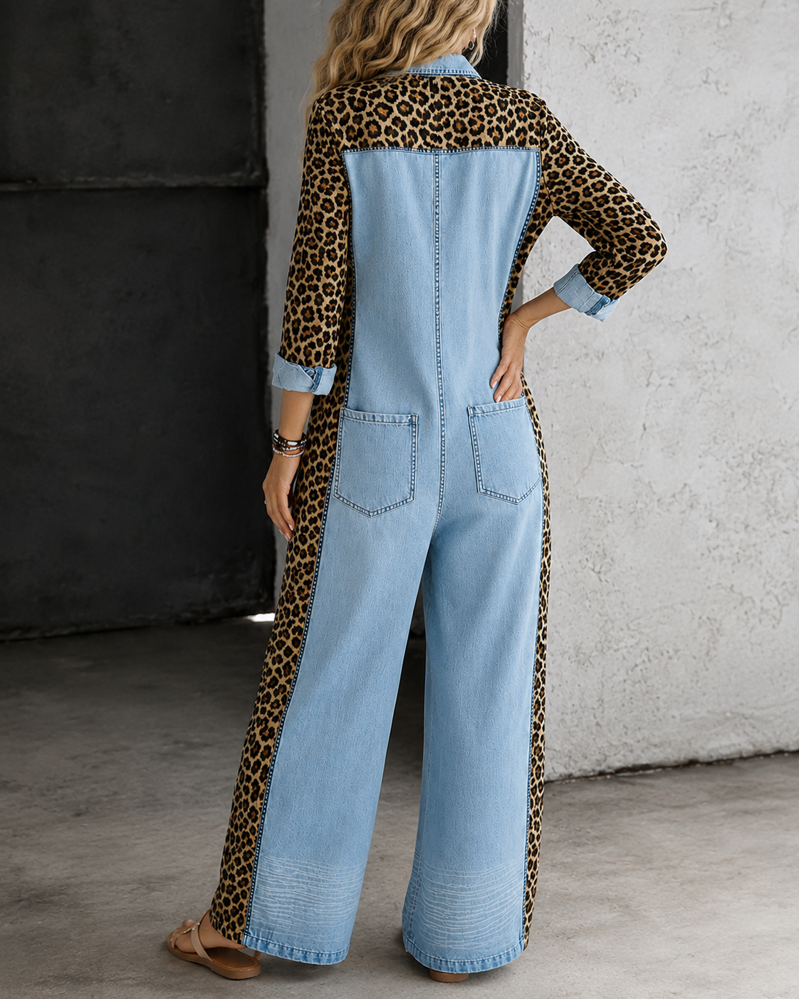 Aven™ | Denim-Look Jumpsuit Met Luipaardprint