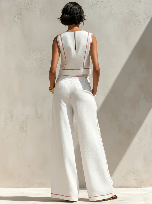 Bianca™ | Elegante Witte Co-ord Set Met Wijde Pijpen