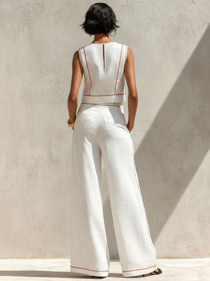 Bianca™ | Elegante Witte Co-ord Set Met Wijde Pijpen