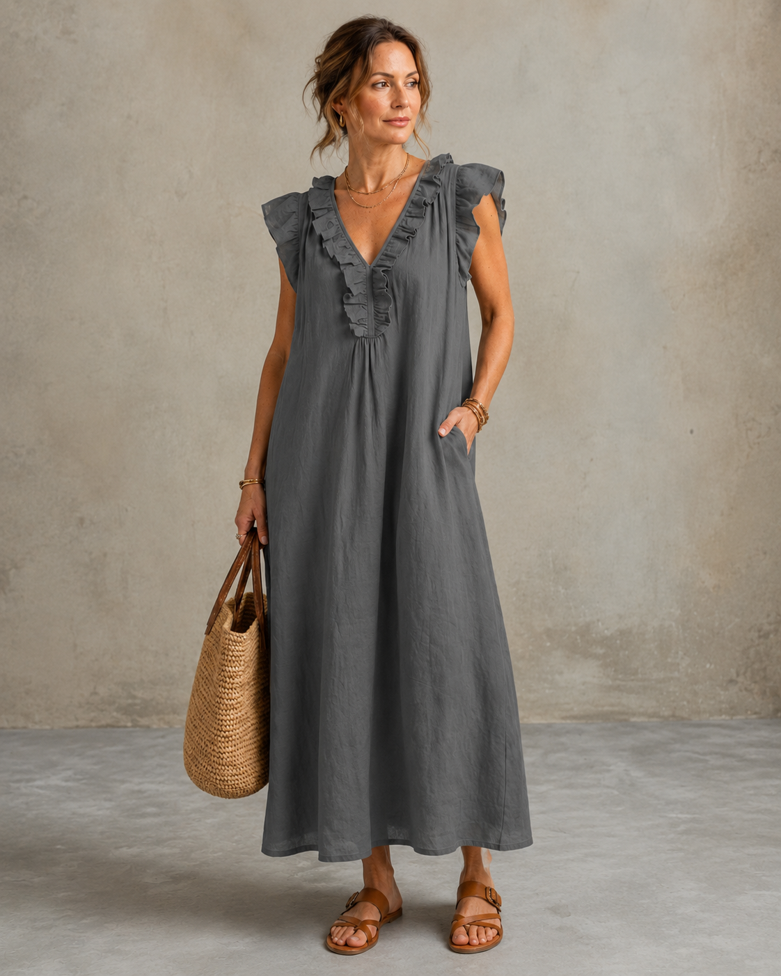 Renata™ | Elegante Buikcamouflerende Jurk Met Ruches