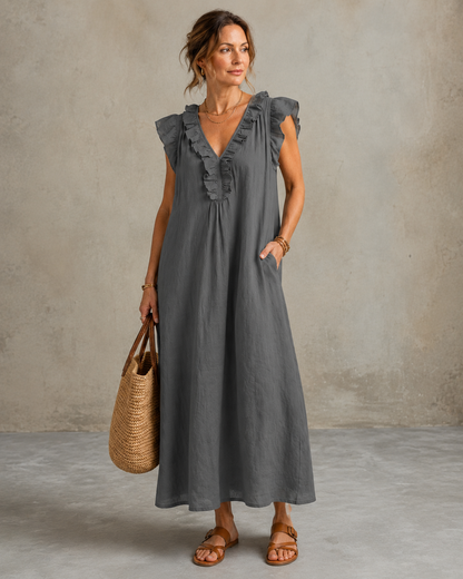 Renata™ | Elegante Buikcamouflerende Jurk Met Ruches