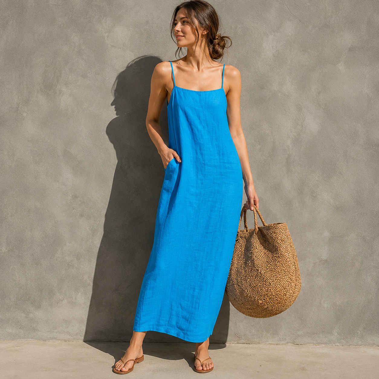 Ivara™ | Buikbedekkende Linnen-Look Maxi Jurk