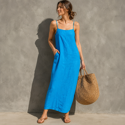 Ivara™ | Buikbedekkende Linnen-Look Maxi Jurk