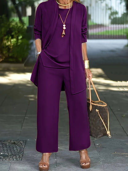 Cilla™ | Chique driedelige set in effen kleur 13