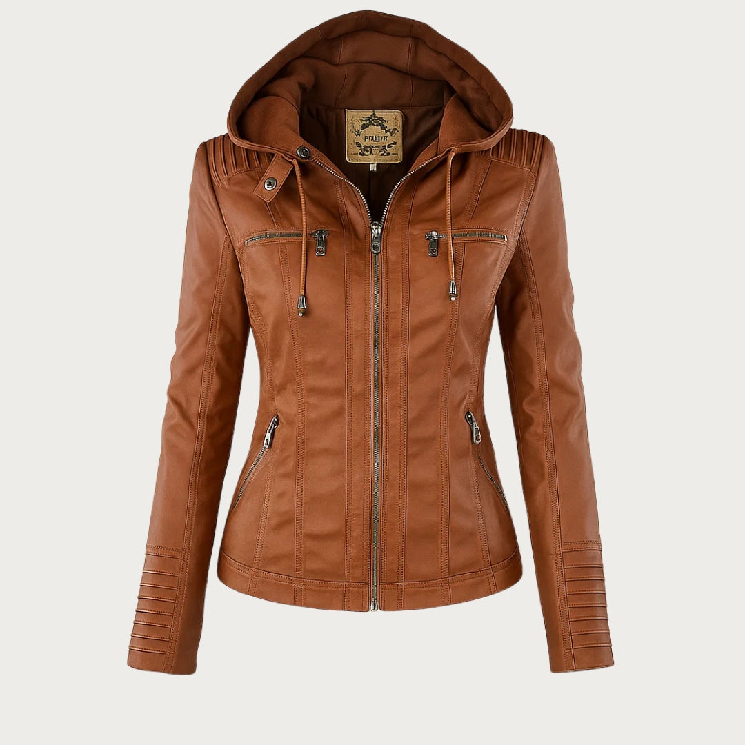 Noëlle™ | Elegante Lerenlook Jas met Capuchon