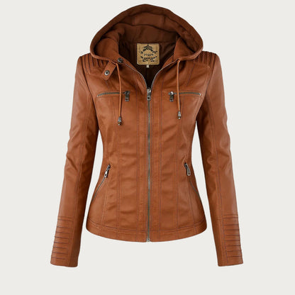 Noëlle™ | Elegante Lerenlook Jas met Capuchon
