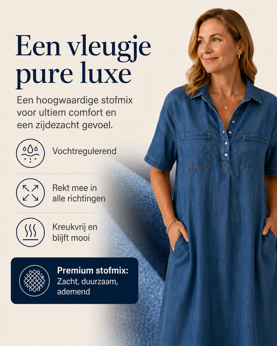 Édith™ | Buikbedekkende Denim Blouse Midi Jurk