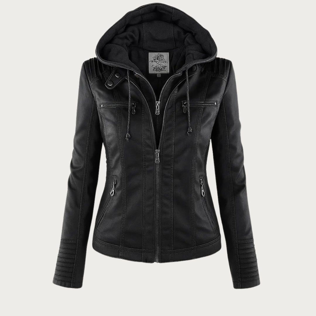 Noëlle™ | Elegante Lerenlook Jas met Capuchon