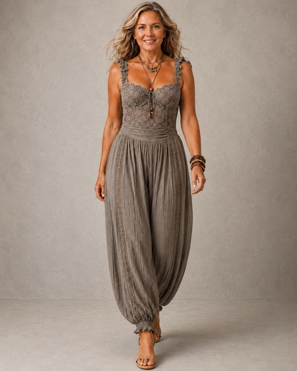 Léonie™ | Kanten Jumpsuit Met Wijde Pijpen