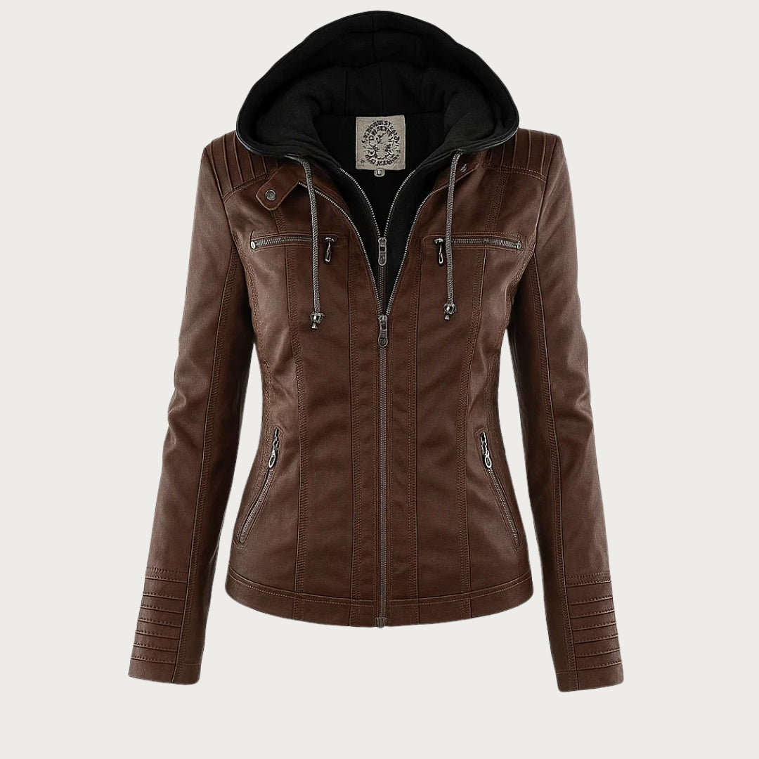 Noëlle™ | Elegante Lerenlook Jas met Capuchon