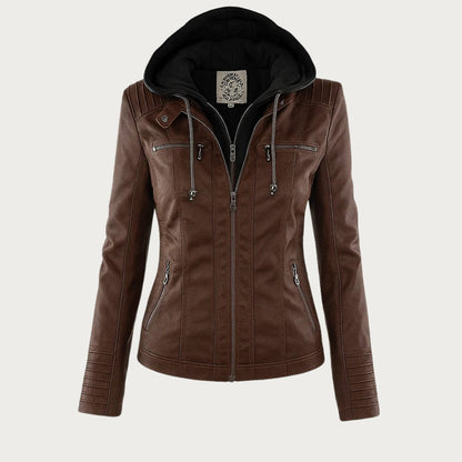 Noëlle™ | Elegante Lerenlook Jas met Capuchon
