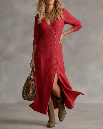 Odilia™ | Buikbedekkende Maxi Jurk Met Knopen