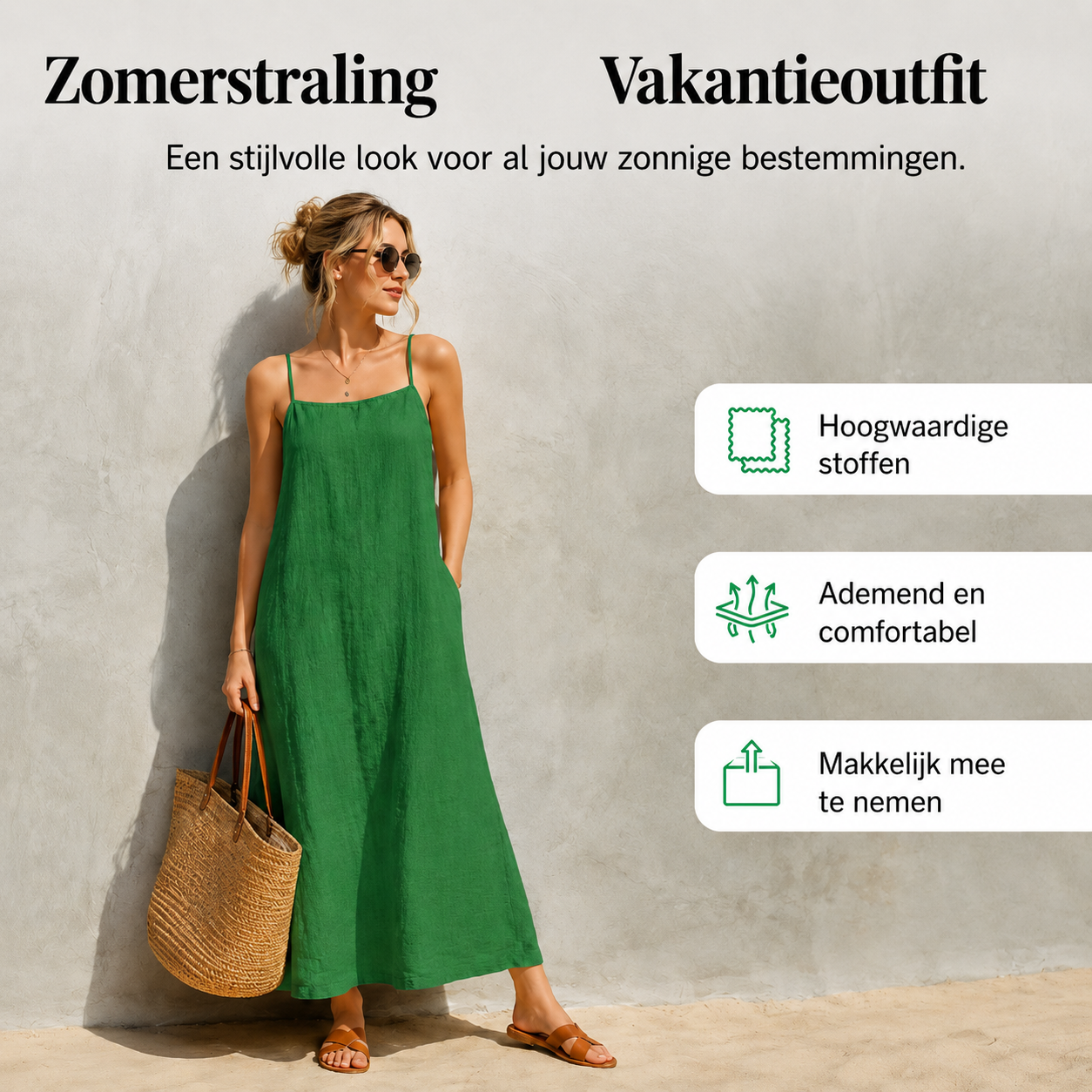 Ivara™ | Buikbedekkende Linnen-Look Maxi Jurk