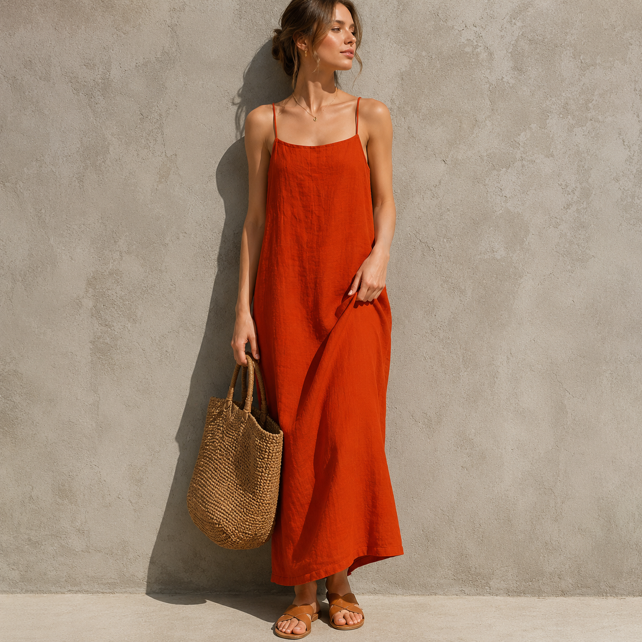 Ivara™ | Buikbedekkende Linnen-Look Maxi Jurk