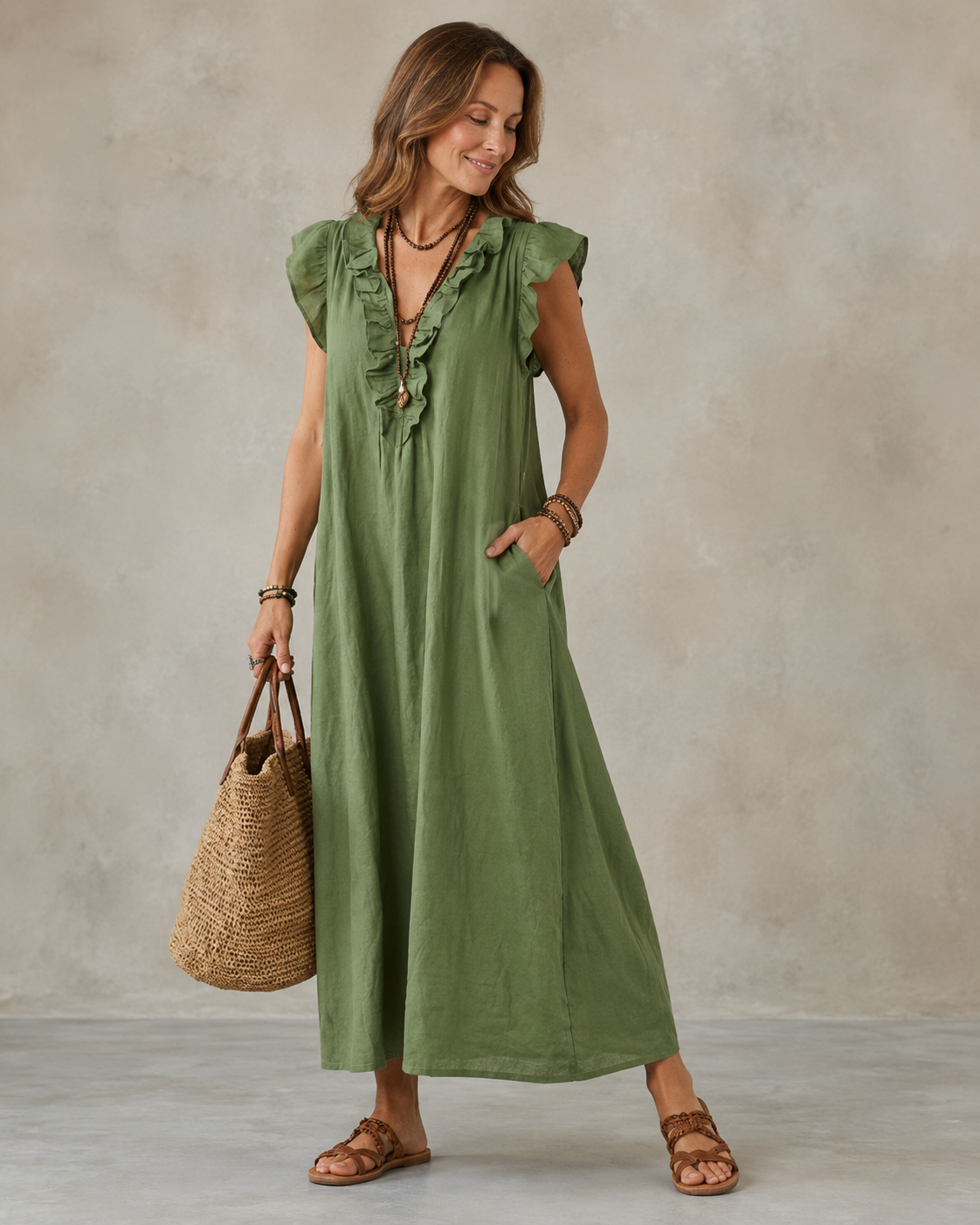 Renata™ | Elegante Buikcamouflerende Jurk Met Ruches